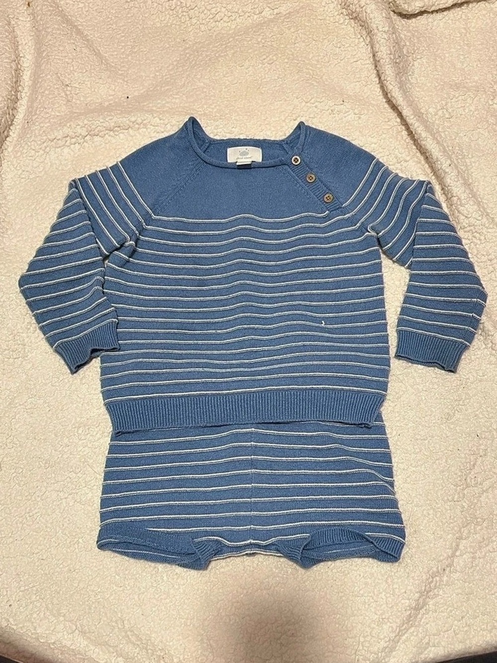 cloud island Striped Knit Matching Set in Blue Baby 24M